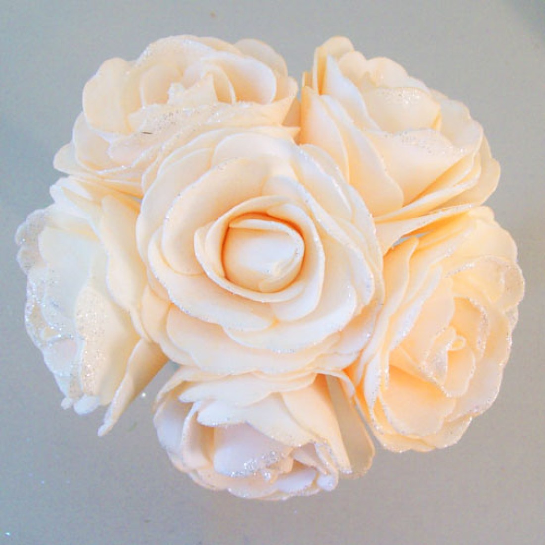 Foam Roses Wedding Posy with Glitter Summer Melon 21cm Foam Flowers